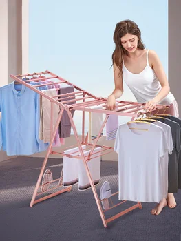 

Aluminum Alloy racks Floor Folding Indoor and Outdoor Balcony Home Wing Type Cool Clothes Simple Baby Diapers Drying Rack