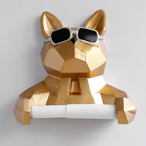 Gold Dog Скандинавский череп животное скульптура подвеска тканевая поддержка для ванной стены украшение дома пленка коробка поддержка настенная бумага держатель для полотенец - Цвет: Gold Dog