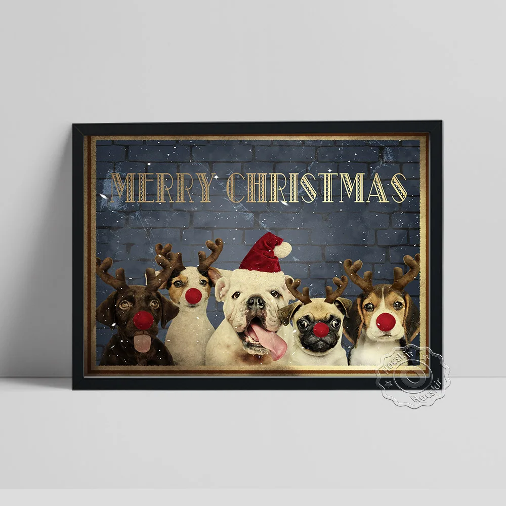 

Merry Christmas Art Prints, Christmas Animal Blessing Poster, Funny Dog Lengthways Painting, Child Nursery Christmas Decor Gift