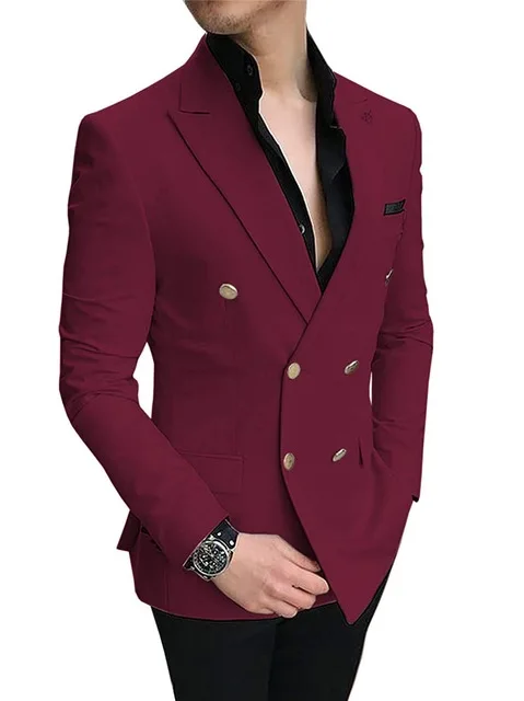 New Arrival Custom Men's Suits Casual Prom Tuxedos Slim Fit 2 Pieces Double Breasted Wedding Grooms(Blazer+Pants+Tie