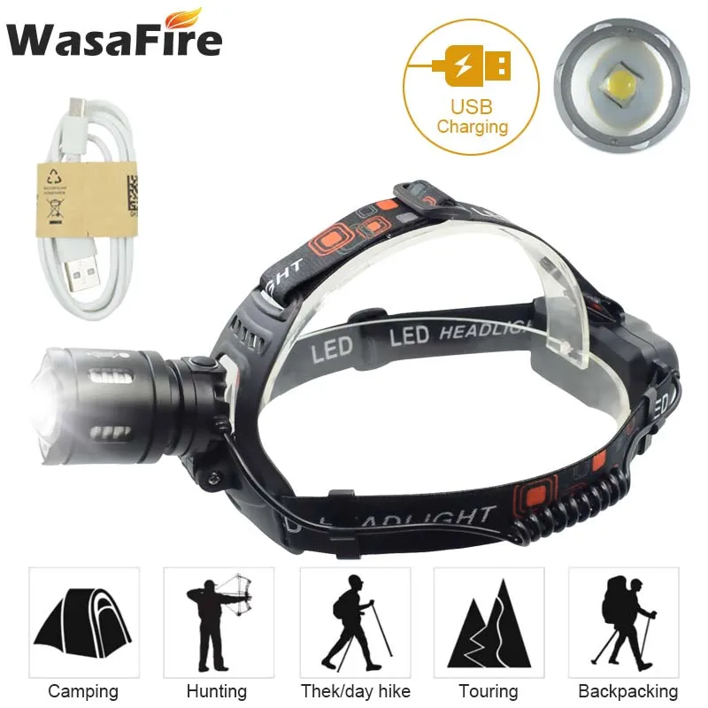 

Super Bright Zoomable Frontal Headlamp Telescopic Waterproof 10000 Lumens LED Headlight Portable 3 Modes Rechargeable Torch Lamp