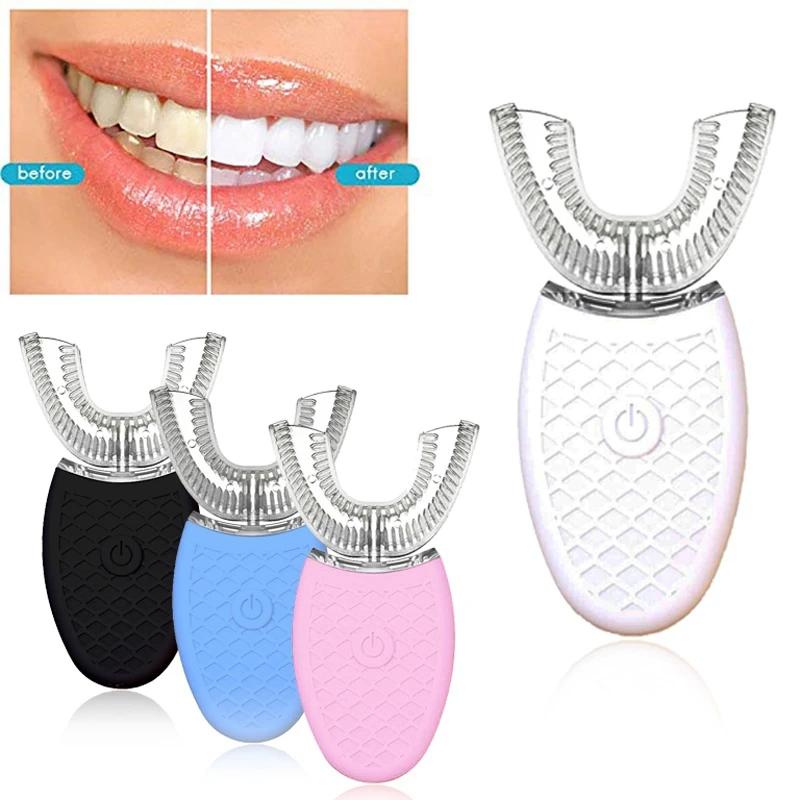 2x 360 Degrees U Type Automatic Electric Toothbrush High Frequency Ultrasonic Vibration Blue Light Red & Blue 2x 360 Degrees U Type Automatic Electric Toothbrush High Frequency Ultrasonic Vibration Blue Light Red & Blue