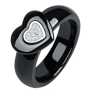 BlackRings S925 Стерлинговое Серебро, здоровое сердце, керамические кольца, милое сердце, женские Свадебные обручальные кольца на палец с блестящим кристаллом - Цвет основного камня: BlackRings