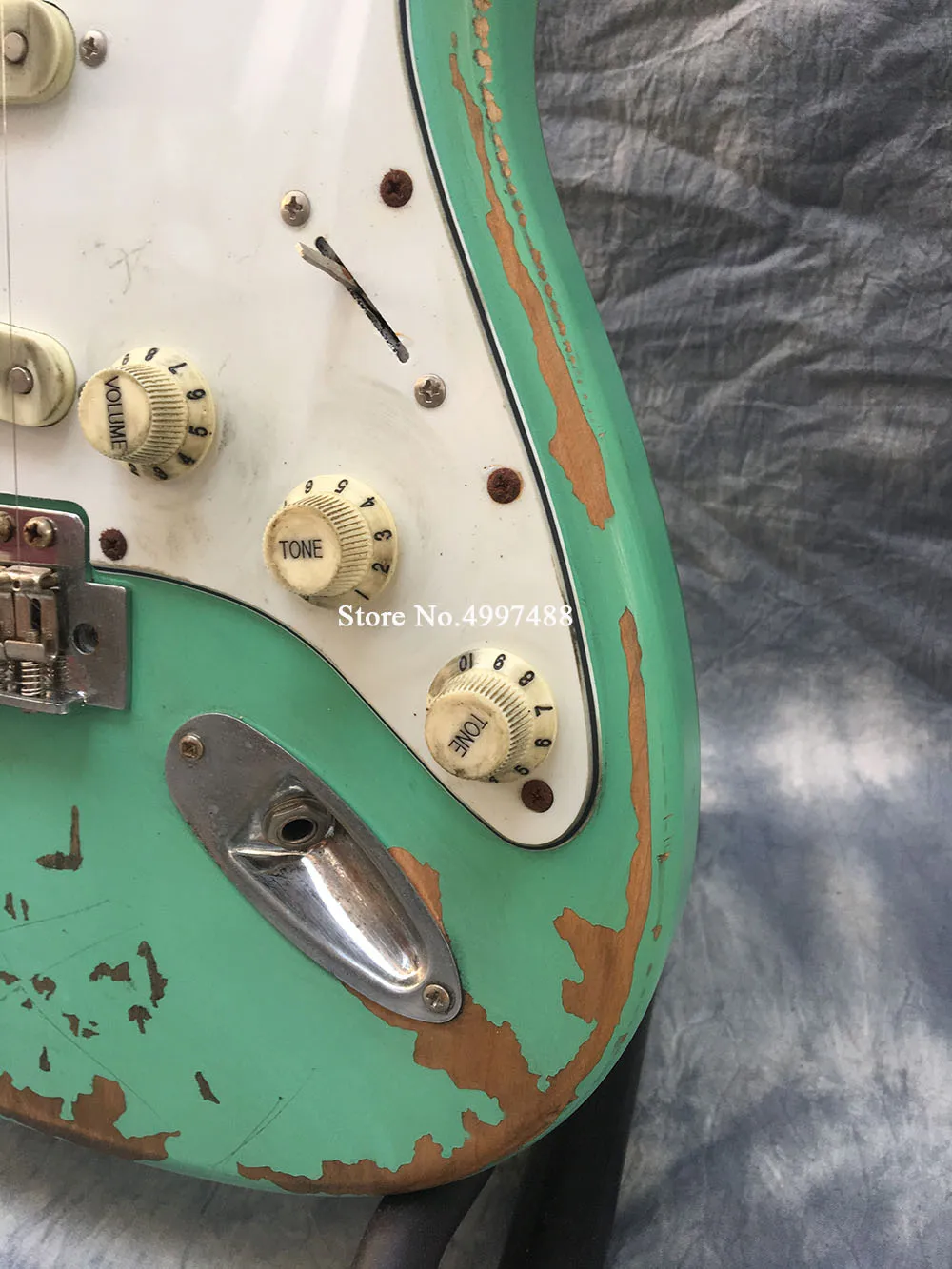 Зеленая винтажная электрическая гитара ручная старение оборудование нитроцеллюлоза краска окрашенная зеленый