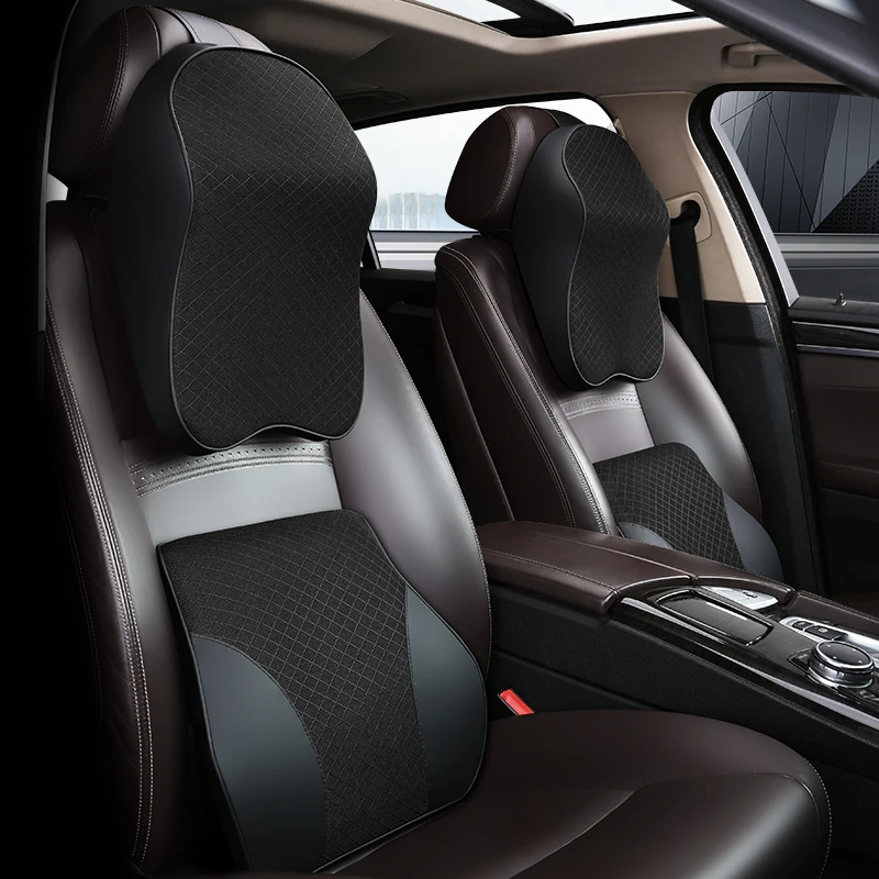 Car Lumbar Support Memory Foam Headrest Pillow Seat Supports Sets Back