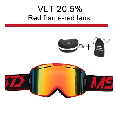 red ski glasses Mosodo, мужские и женские лыжные очки, двухслойные, анти-туман, УФ, большая Лыжная маска, очки для катания на лыжах, сноуборде, лыжные очки - Цвет: red ski glasses
