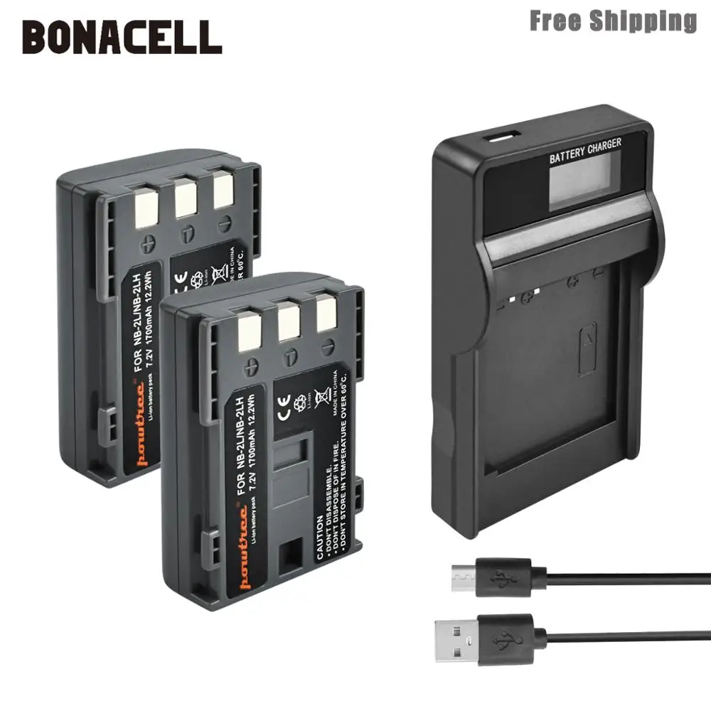 Bonacell 1700 мА/ч, NB-2L NB2L NB-2LH NB 2LH NB2LH цифровой Камера Батарея для Canon Rebel XT XTi 350D 400D G9 G7 S80 S70S30 L50 - Цвет: 2 Pack Battery