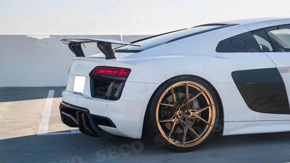 Для Audi R8 V8 V10- задний диффузор для губ из углеродного волокна задний бампер Hugger спойлер V стиль Тюнинг автомобилей запчасти
