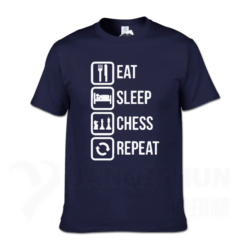 Повседневная футболка с надписью «Eat Sleep Chess Repeat», забавные мужские футболки, Подарочная хлопковая футболка с коротким рукавом, модные хлопковые топы 16 цветов - Цвет: NavyBlue 1