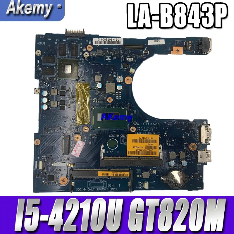 Very best  CN-0R53XF R53XF FOR Dell Inspiron 5458 5558 Laptop Motherboard AAL10 LA-B843P REV:1.0(A00) I5-4210U
