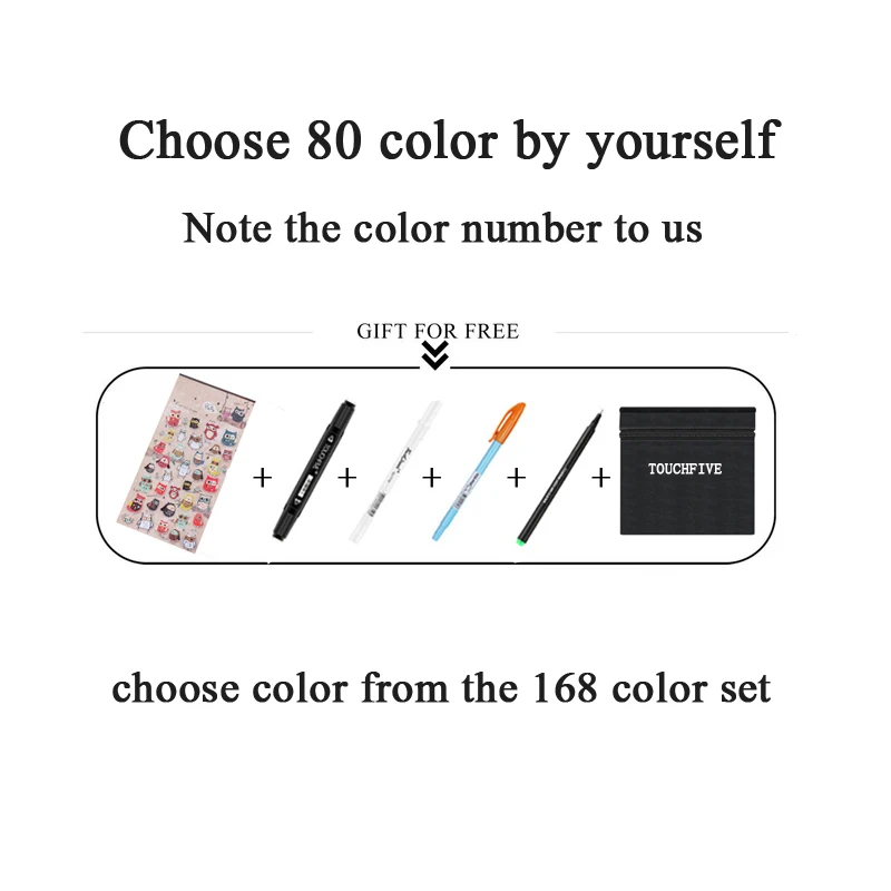 Choose any 80 color TouchFIVE Твин кисть Маркер Набор маркер для граффити ручка набор эскизов маркеры 168 цветов Ручка для рисования манга дизайн для школы - Цвет: Choose any 80 color