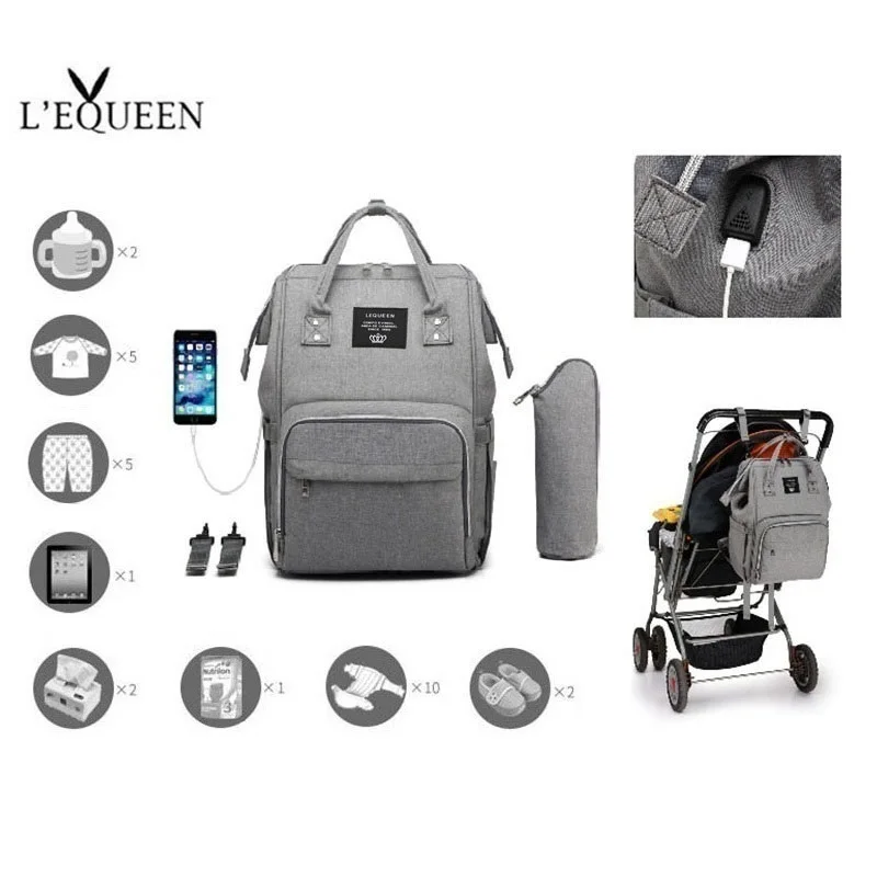 

Baby Diaper Bag Baby Carriage Bag Nursing Bag USB Maternity Charging Bag Large Capacity Mommy Travel Backpack