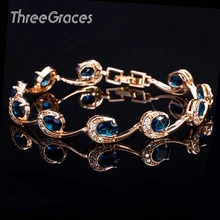 ThreeGraces новые модные женские аксессуары золотого цвета женские темно-синие Кристальные браслеты-Цепочки Браслеты с циркониевым камнем BR064