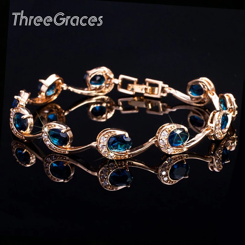 Новые модные женские аксессуары ThreeGraces золотого цвета браслеты цепочки с темно