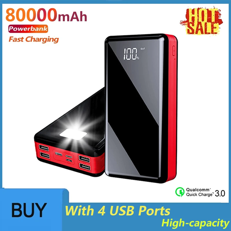 80000mAh Portable Mobile Power Bank with 4 USB LED Digital Display External Battery Charger Powerbank for Xiaomi Samsung IPhone power bank 10000mah