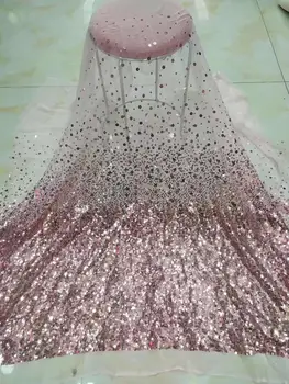 

2019 Latest French Sequins Lace Fabric High Quality New 3D Tulle African Lace Fabric For Wedding Nigerian Tulle Lace Material