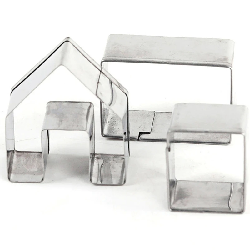 3Pcs Plastic Cookie Cutter Set 3D Christmas Gingerbread House Mould DIY Biscuit Mold Pastry Cake Stamp Baking Tools Cake Molds - Цвет: 3Pcs