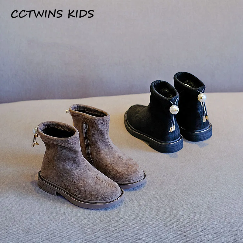 CCTWINS/детская обувь; коллекция года; зимняя модная детская обувь из флока; Детские ботильоны с жемчугом; брендовые теплые ботинки для девочек; Цвет Черный; для малышей; FB1770