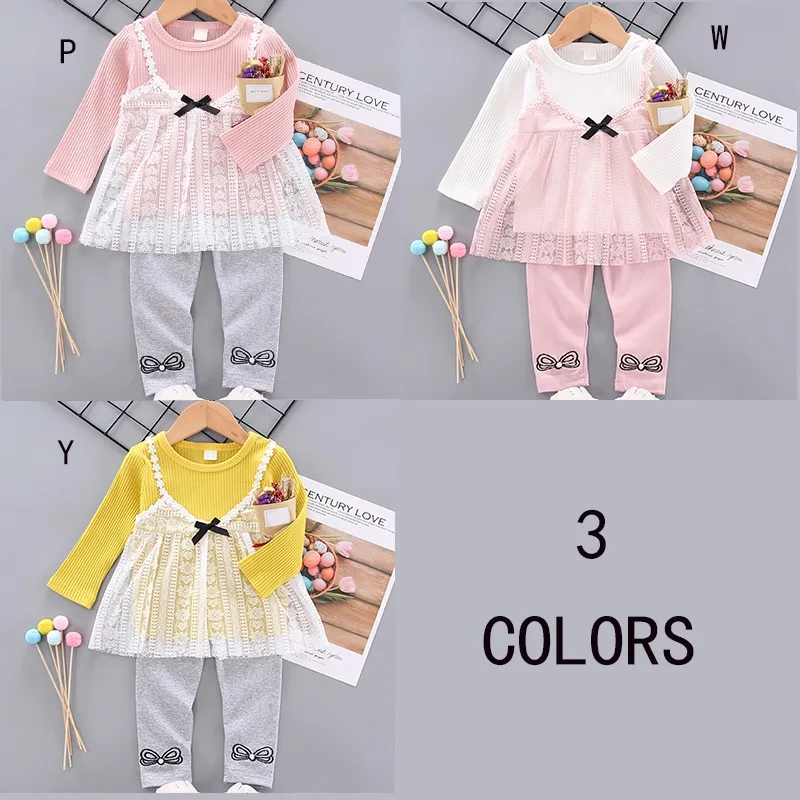 Осень Дети детская одежда для малышки бант кружевной дизайн: платье с длинными