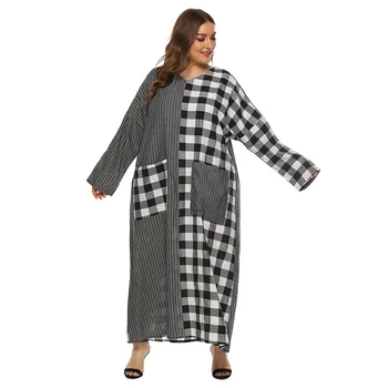 

2020 Spring Summer New Dress Women Lattice Maxi Long Hijab Dresses Pocket Moroccan Kaftan Islamic Clothing Abaya Muslim Dress