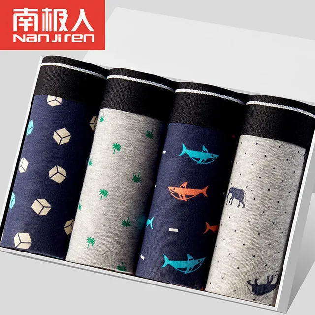 2022 Men Underwear Boxer Shorts Panties Solid Shorts Brand Underpants Men 100% Cotton Breathable Mid Waist Shorts Men L-3XL 4PCS Shu