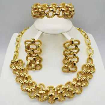 

2020 fashion high quality jewelry wedding set in African protective color Dubai Italian women Necklace Earrings tourism jewelry