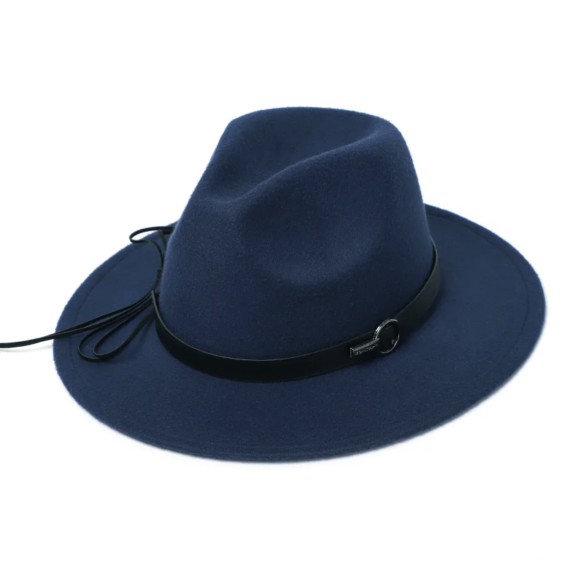 Женская Фетровая Шляпа Fedora зимняя Имитация шерстяная шляпа Fedora церковная Мужская классическая широкополый Топ Шляпы женские - Цвет: Navy