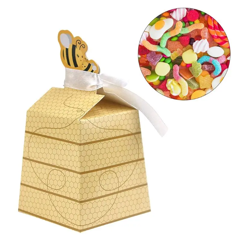 

50pcs/Lot Cute Baby Shower Favor Cartoon Honey Bee Paper Candy Box Adorable Kids Birthday Party Decor Newborn Baby Gifts Decor