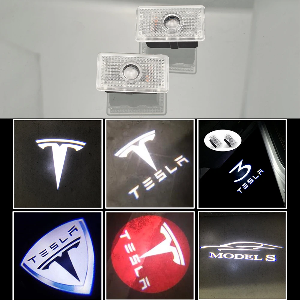 2pcs For Tesla Logo Car LED Courtesy Ghost Shadow Welcome Light Laser Projector Door Lamp For Tesla MODEL S MODEL X MODEL 3