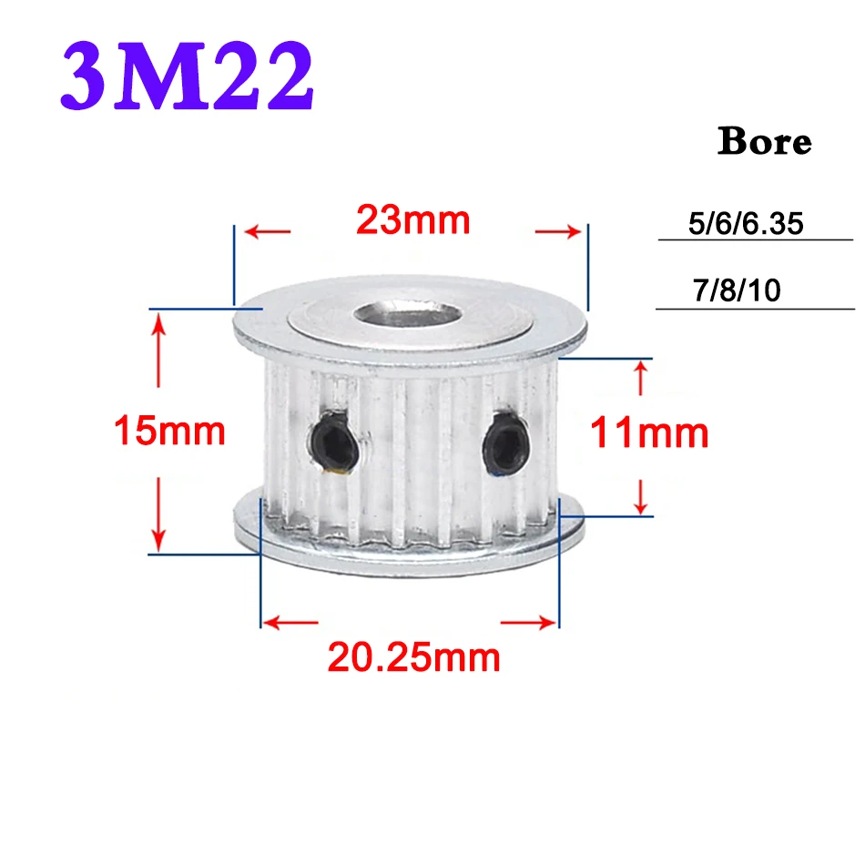 1Pcs 3M 17 Tooth To 22 Tooth Synchronous Wheel Timing Belt Pulley Width 11mm 16mm Bore 4-10mm