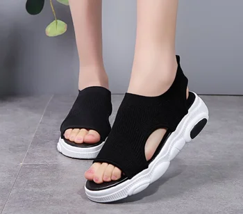 

2020 Summer Women Sandals Size 35-40 Wedge Breathable Mesh Shoes Female Peep Toe Ladies Solid Slip-on Comfortable Shoes