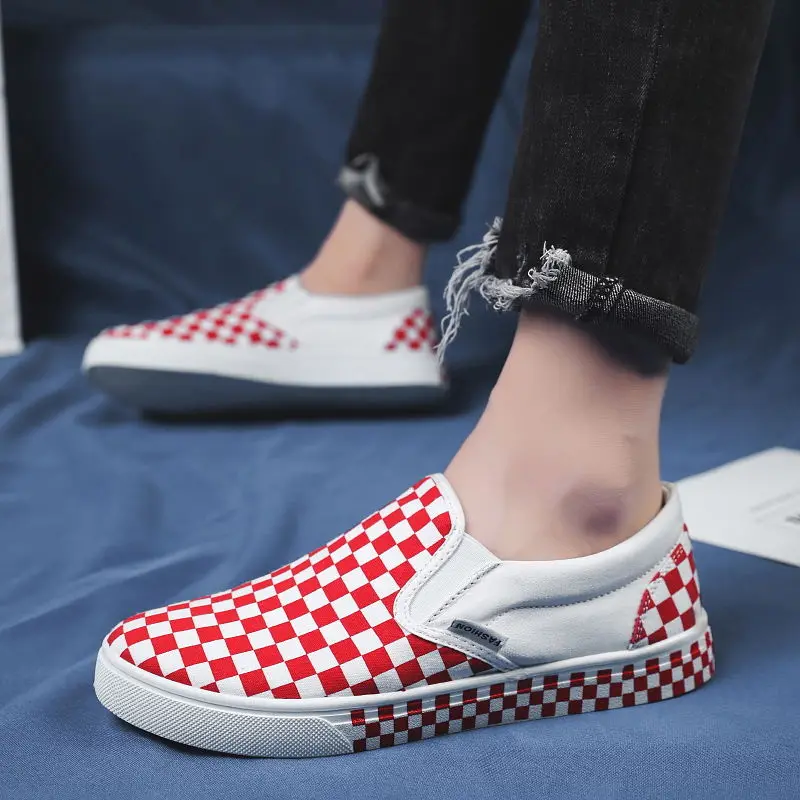 

Men's canvas shoes Korean version of the trend of a pedal lazy shoes lattice wild shoes men's students breathable casual shoes