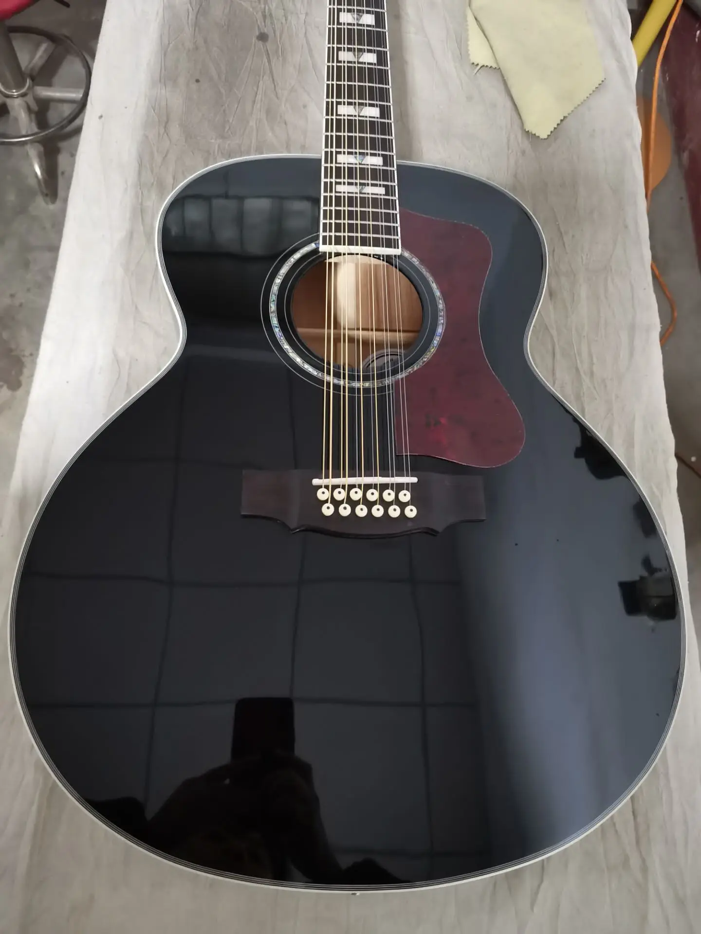 Guitarra acústica jumbo F512, color negro brillante, tamaño jumbo, 12  cuerdas, estilo guild|Guitarra| - AliExpress