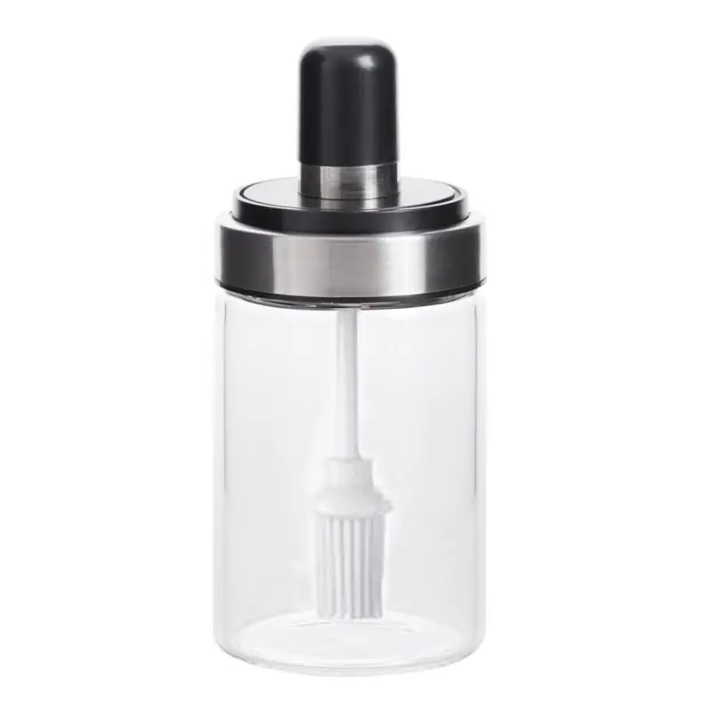 Spice Jar Glass Jar Storage Jar Can Be Loaded With Honey Herbal Storage Small Kitchen Seasoning Storage Tank Spoon Cover Bottle - Цвет: With oil brush