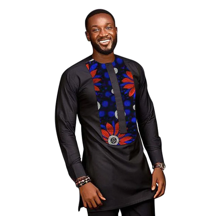 African clothing men's Ankara shirt long sleeve tops for man dashiki black shirts custom made groom African clothes