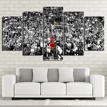 

HD Prints 5 Pieces Wall Art Decor With Frame Painting Michael Jordan Basketball Sports Home Decorative Bedroom Living Room
