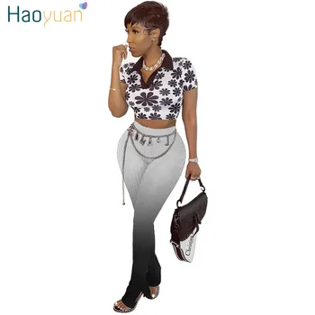 

HAOYUAN Gradient Knit Elastic High Waist Sweatpants Women Stretch Joggers Leggings Bell Bottom Trouser Split Hem Flare Pants