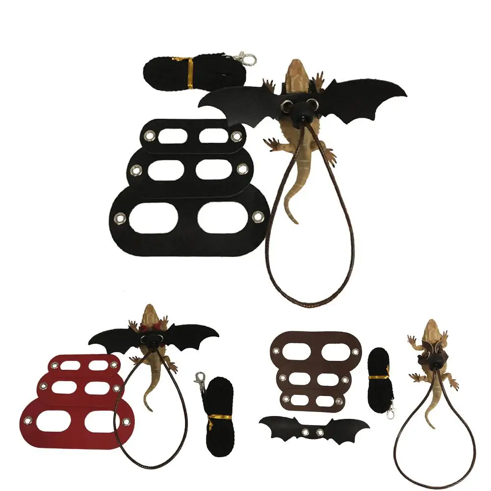

Reptile Lizard Leash Harness Pet Out Traction Hamster Small Pet With Wings Leather Traction Rope SML Set Lizard Harness