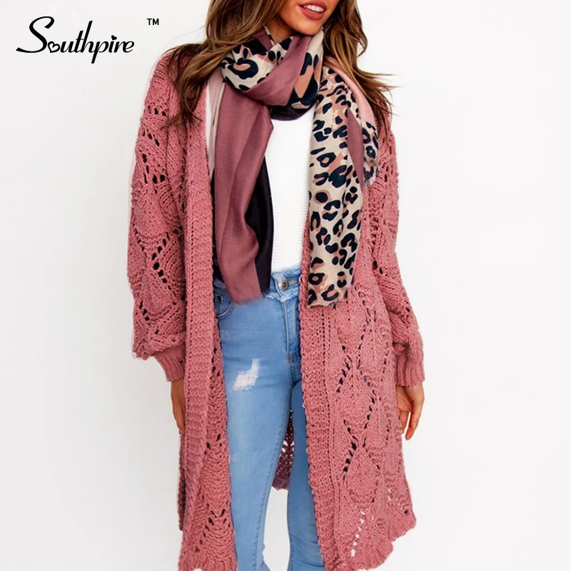 

Southpire Women Jumper Long Cardigan Long Sleeve Hollow Out knitted Cardigan Female Coat Warm Fashion Winter Sweater 2019