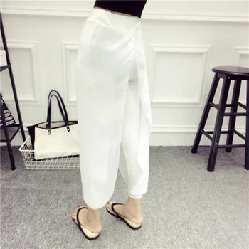 

Autumn High Waist Pants Solid Lanterns Harlan Female Perspective Sun Chiffon Casual Pants 2019 New Brand