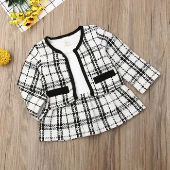 

pudcoco 2019 Children Clothing Suits For Girls Clothes Kids Toddler Enfant Fille Infantis Outfits 2pcs Plaid Dress + Coat