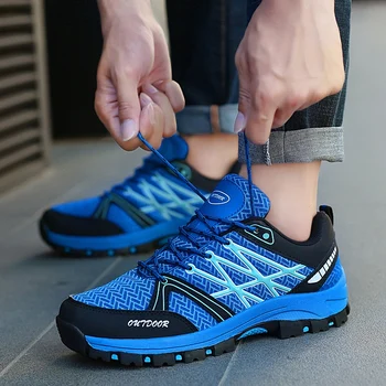 

New Arrival Classics Style Men Outdoor Trainer Cow Split Mesh Men Sport Shoes Lace Up Outdoor Jogging Shoes