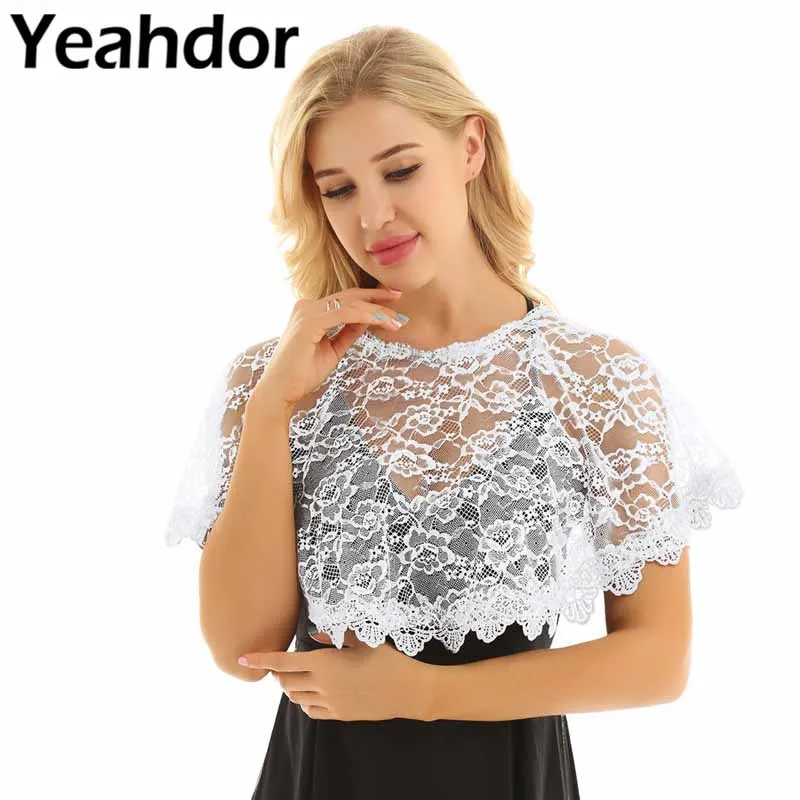 

for Evening Vestidos Formal Occasions Womens Scoop Neck Floral Lace Bridal Cape Pageant Wedding Party Bridal Shawls Bridal Wraps