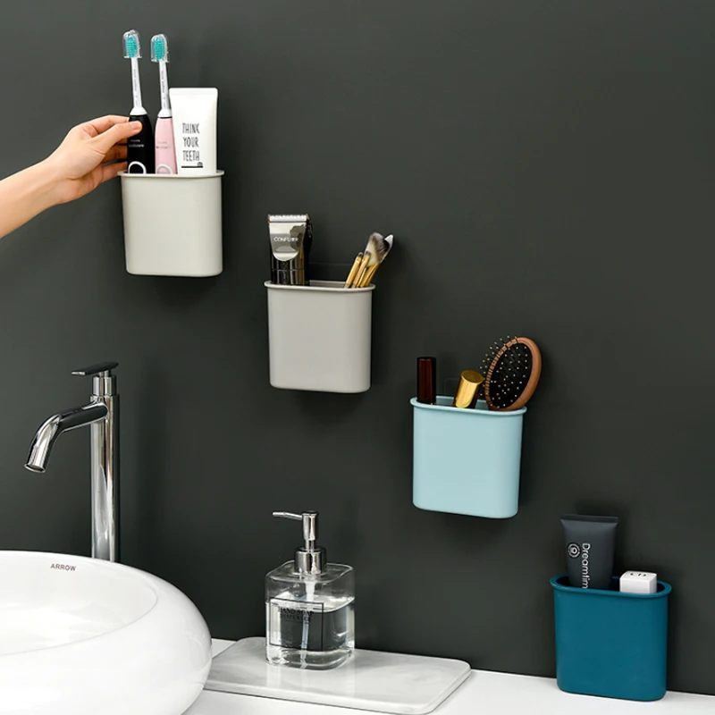 

Wall-mounted Toothbrush Toothpaste Tube Kitchen Finishing Stor Organizer Box Home Storage Organization Shelves Racks Accessories