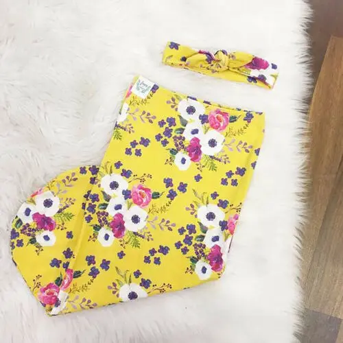 color1yellow Комплект из 2 предметов для детской коляски, спальный мешок для новорожденных, детская одежда с принтом+ головной убор с бантом - Цвет: color1yellow