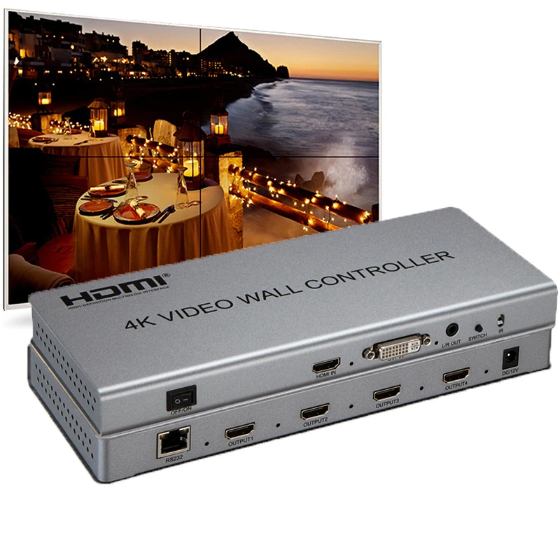 4K видео настенный контроллер 1 HDMI DVI вход 4 HDMI выход 1x4 тв процессор 2x2 изображения сшивание 4 ТВ показывает Сращивание экрана RS232