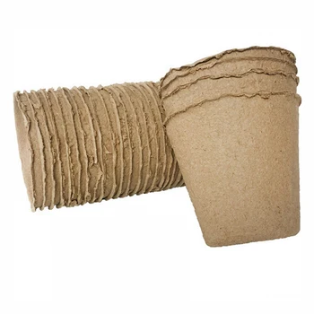 

50pcs Biodegradable Seedling Pots Paper Plant Starters Seedling Starters Cups Eco-friendly Nursery Plates Home Garden