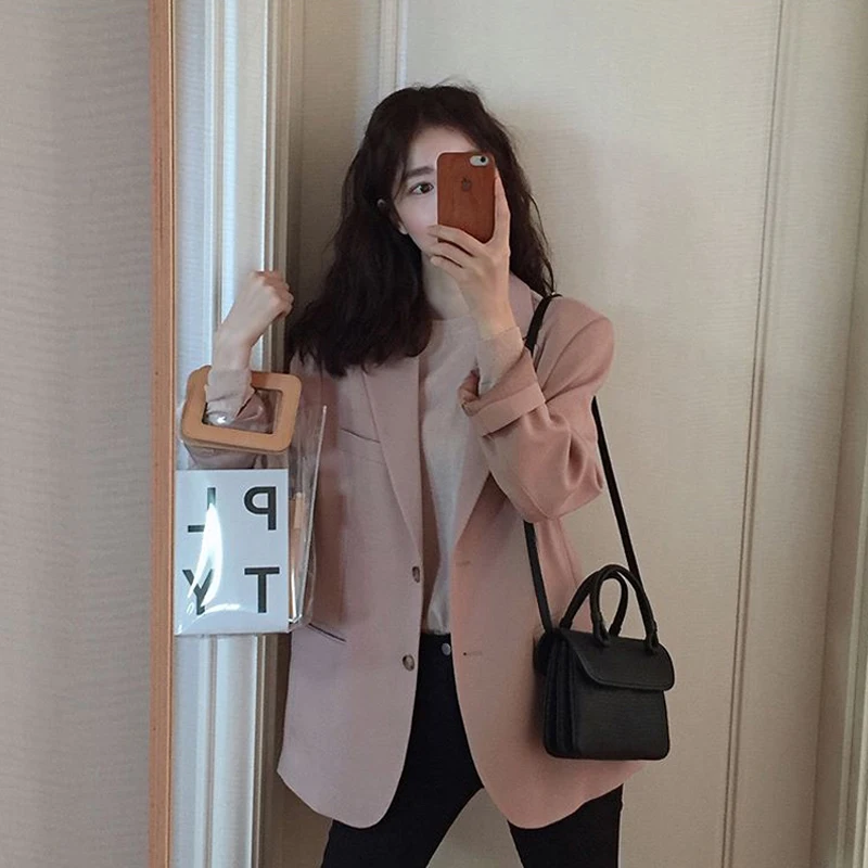 Spring Women's Jacket Casual Solid Double Breasted Notched Collar Long Sleeve Suits Outwear Ladies Blazer Coat Blazer Feminino - 4.00052E+12
