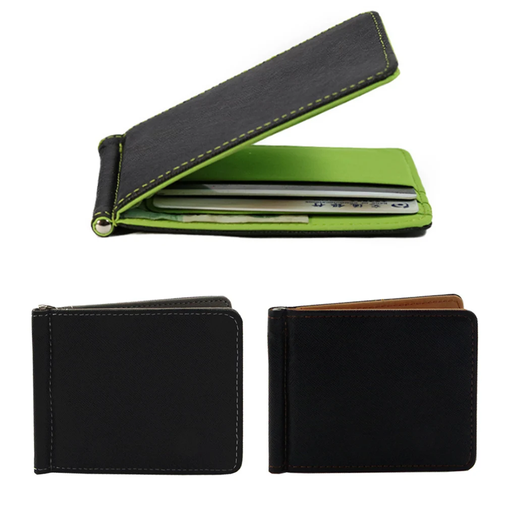 Тонкий мужской бумажник на кнопке футболка контрастных цветов из искусственной кожи с кредитными картами простой дизайн полированные