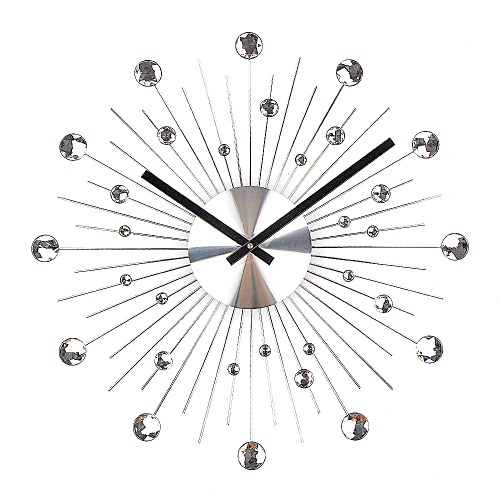 Large Crystal Diamond Art Luxury Wall Clock Home Decorative Silver